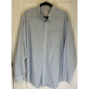 Brooks Brothers Traditional Fit Non-Iron Shirt Large Blue White Check Polo BD